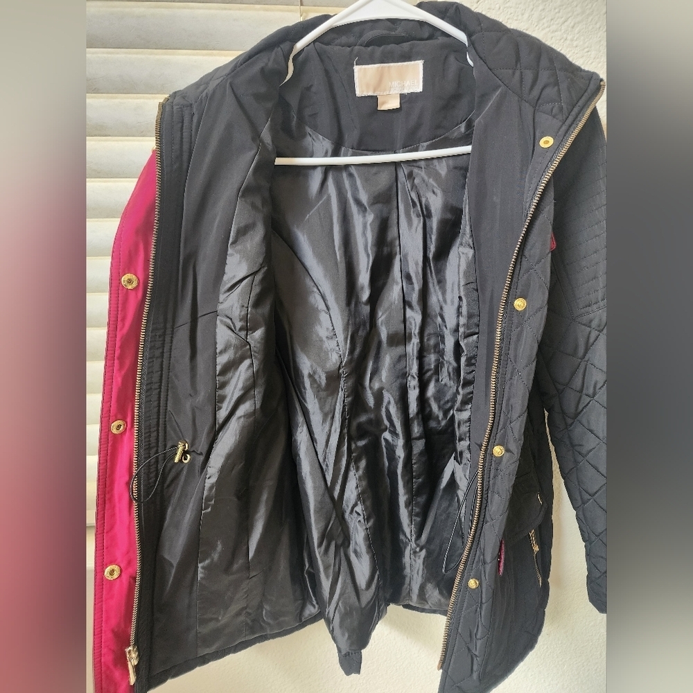 Michael Kors Black Quilted M65 Field Jacket | Pink Trim & Gold Hardware XSP - Picture 12 of 16